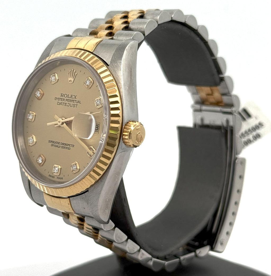 Pre-owned Rolex Datejust 36mm Champagne Dial - 16233- Yellow Gold/Steel S108289
