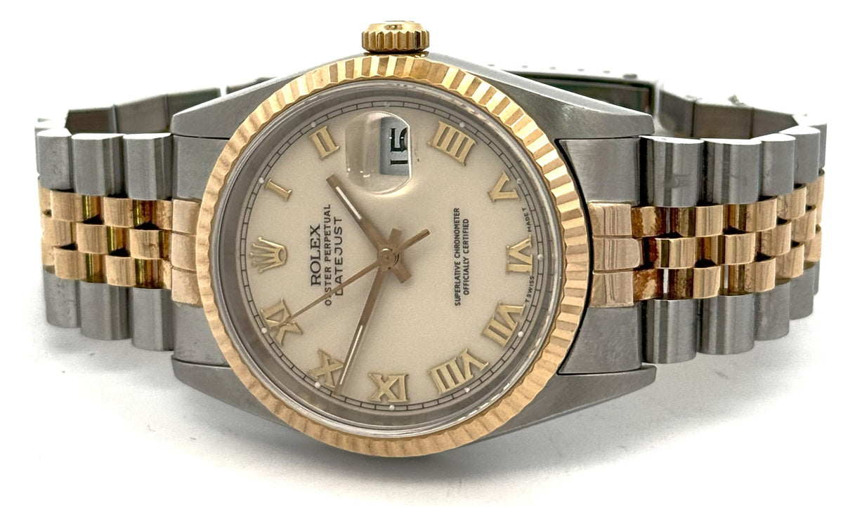 Pre-owned Rolex Datejust 36mm Cream  Dial - 16233- Yellow Gold/Steel S108457