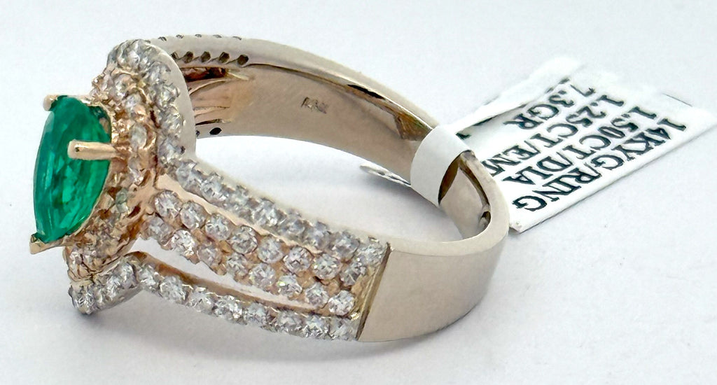 14k Yellow Gold 1.00 CT Green Emerald & 1.25 CT Diamond Ladies Ring, 7.3gm, S108582