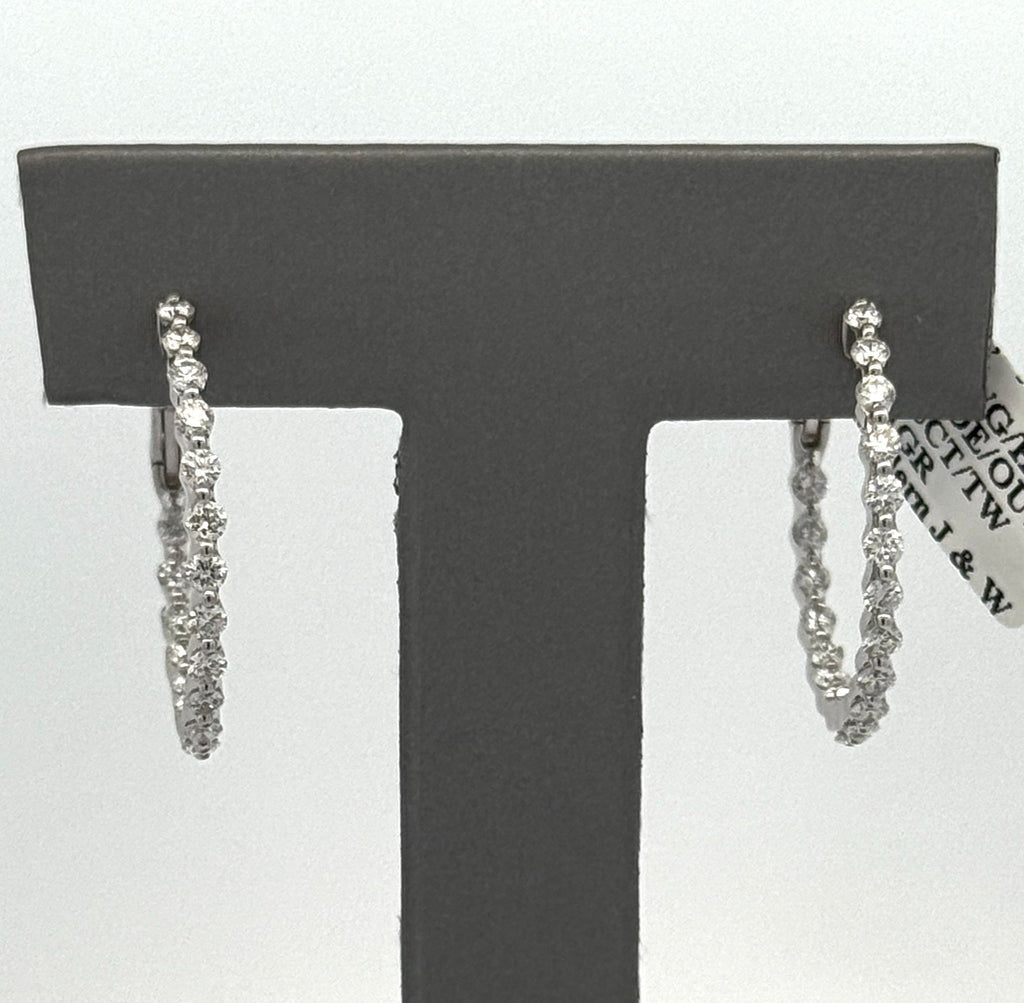 14k White Gold 1.60CT Diamond Inside Out Hoop Earrings, 6.1g, S108596
