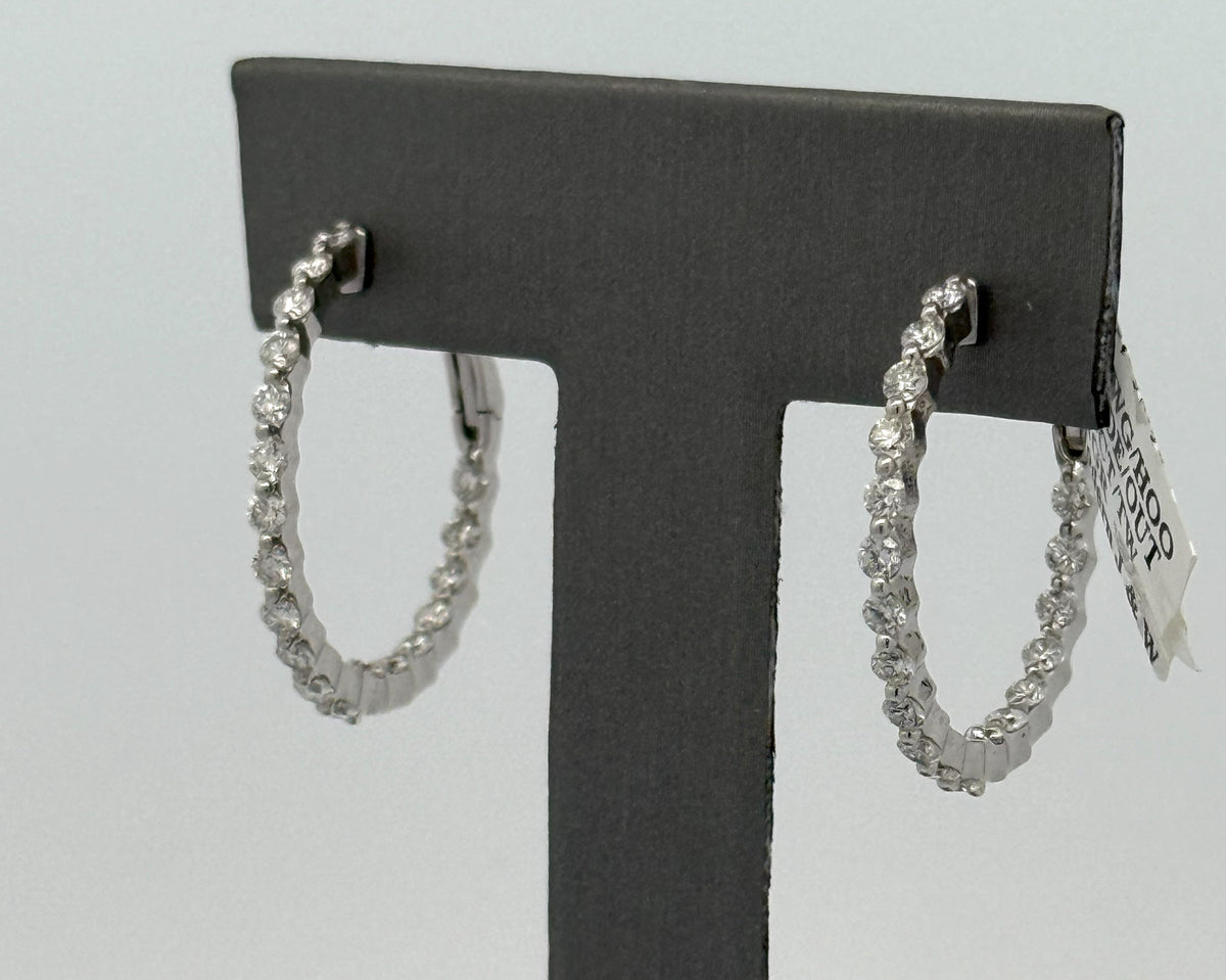 14k White Gold 1.60CT Diamond Inside Out Hoop Earrings, 6.1g, S108596