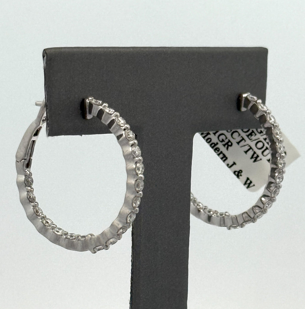 14k White Gold 1.60CT Diamond Inside Out Hoop Earrings, 6.1g, S108596
