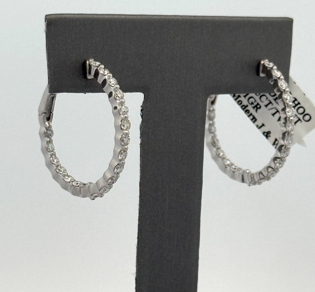 14k White Gold 1.60CT Diamond Inside Out Hoop Earrings, 6.1g, S108596