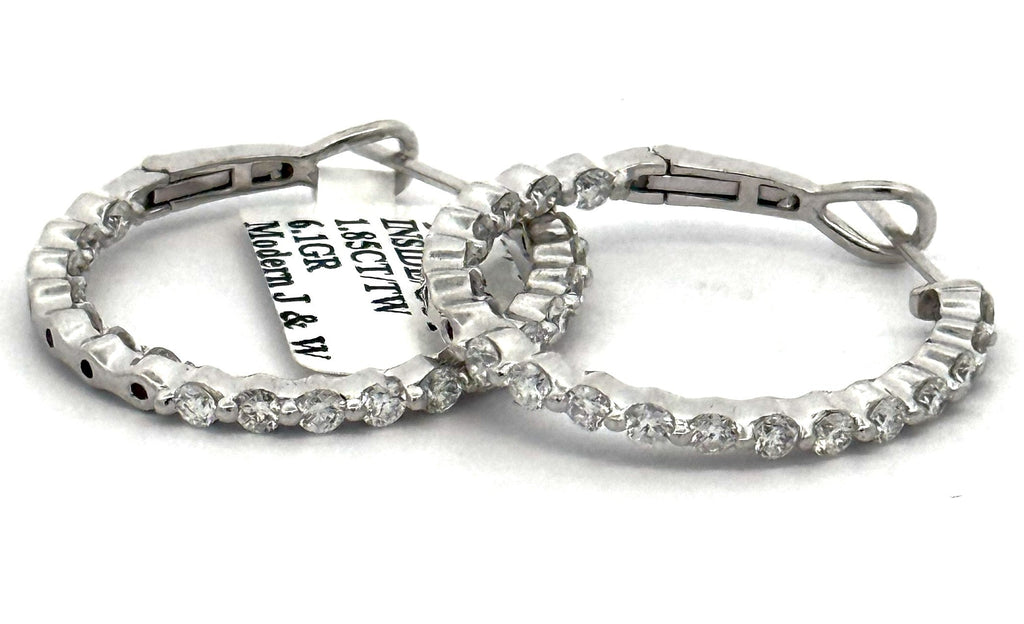 14k White Gold 1.60CT Diamond Inside Out Hoop Earrings, 6.1g, S108596