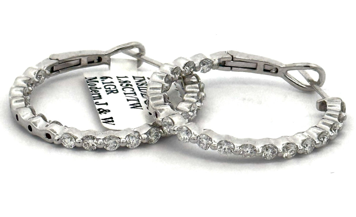 14k White Gold 1.60CT Diamond Inside Out Hoop Earrings, 6.1g, S108596