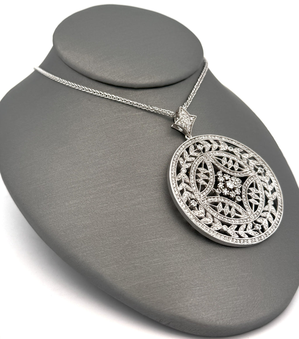 EFFY 14K White Gold Large Diamond Pendant Necklace 16.3g, S108575