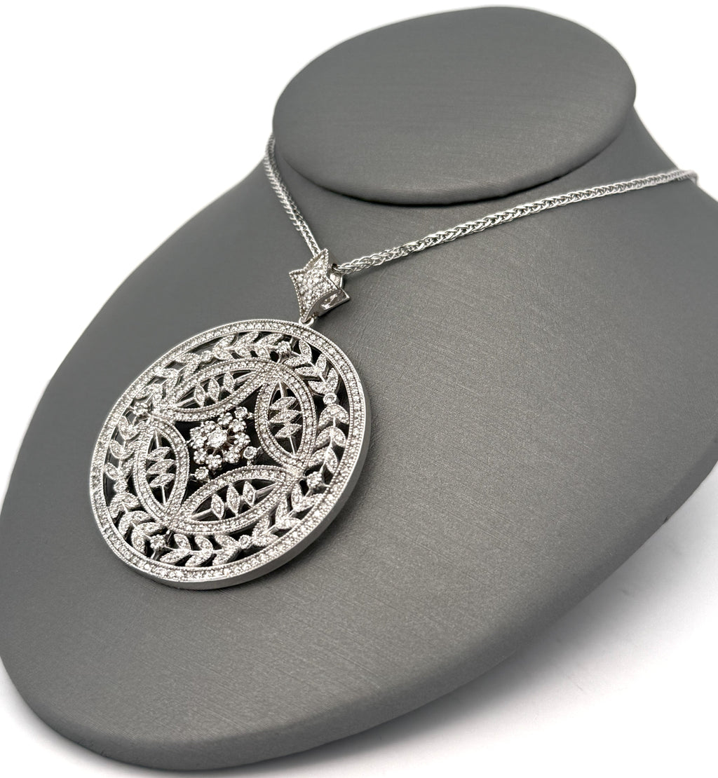 EFFY 14K White Gold Large Diamond Pendant Necklace 16.3g, S108575
