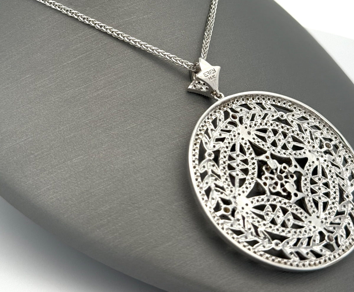 EFFY 14K White Gold Large Diamond Pendant Necklace 16.3g, S108575