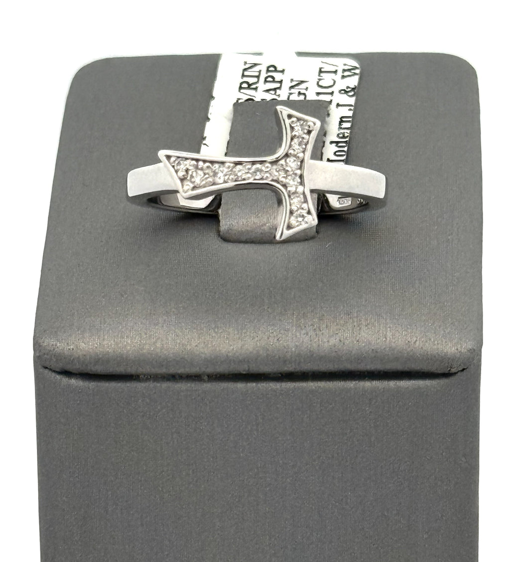 18k White Gold 0.11CT Diamonds Humilis Aere Sign Ring, 4.2g, Size 7.75, S107291