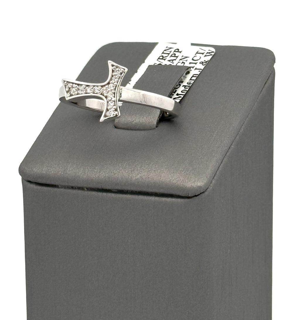 18k White Gold 0.11CT Diamonds Humilis Aere Sign Ring, 4.2g, Size 7.75, S107291
