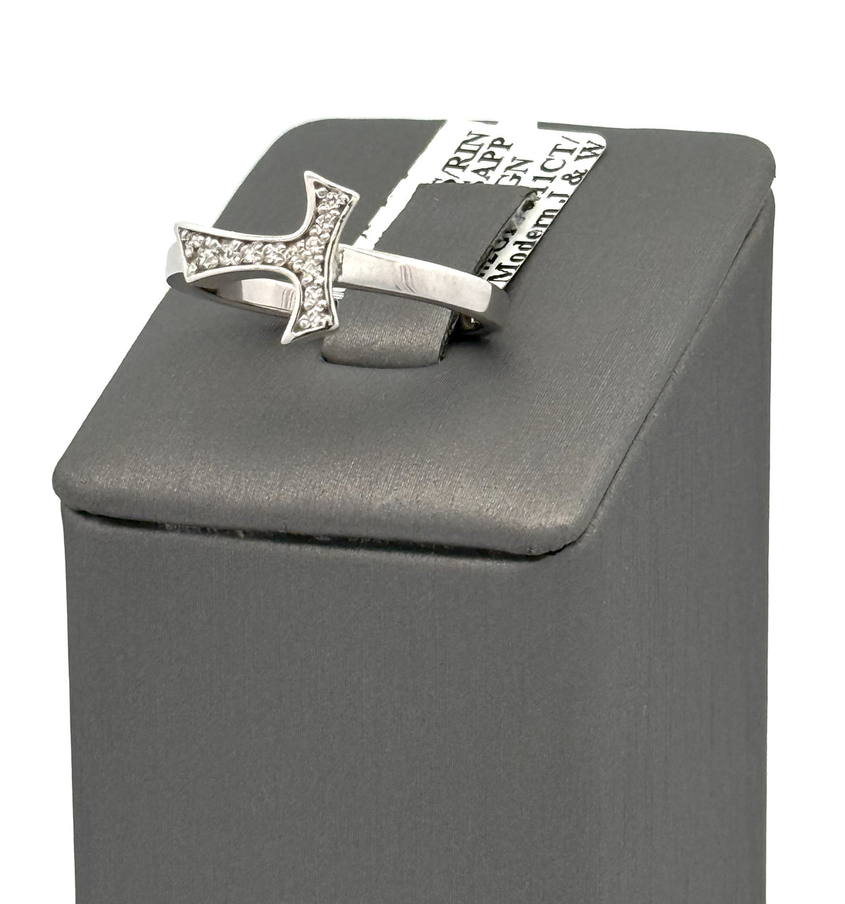 18k White Gold 0.11CT Diamonds Humilis Aere Sign Ring, 4.2g, Size 7.75, S107291