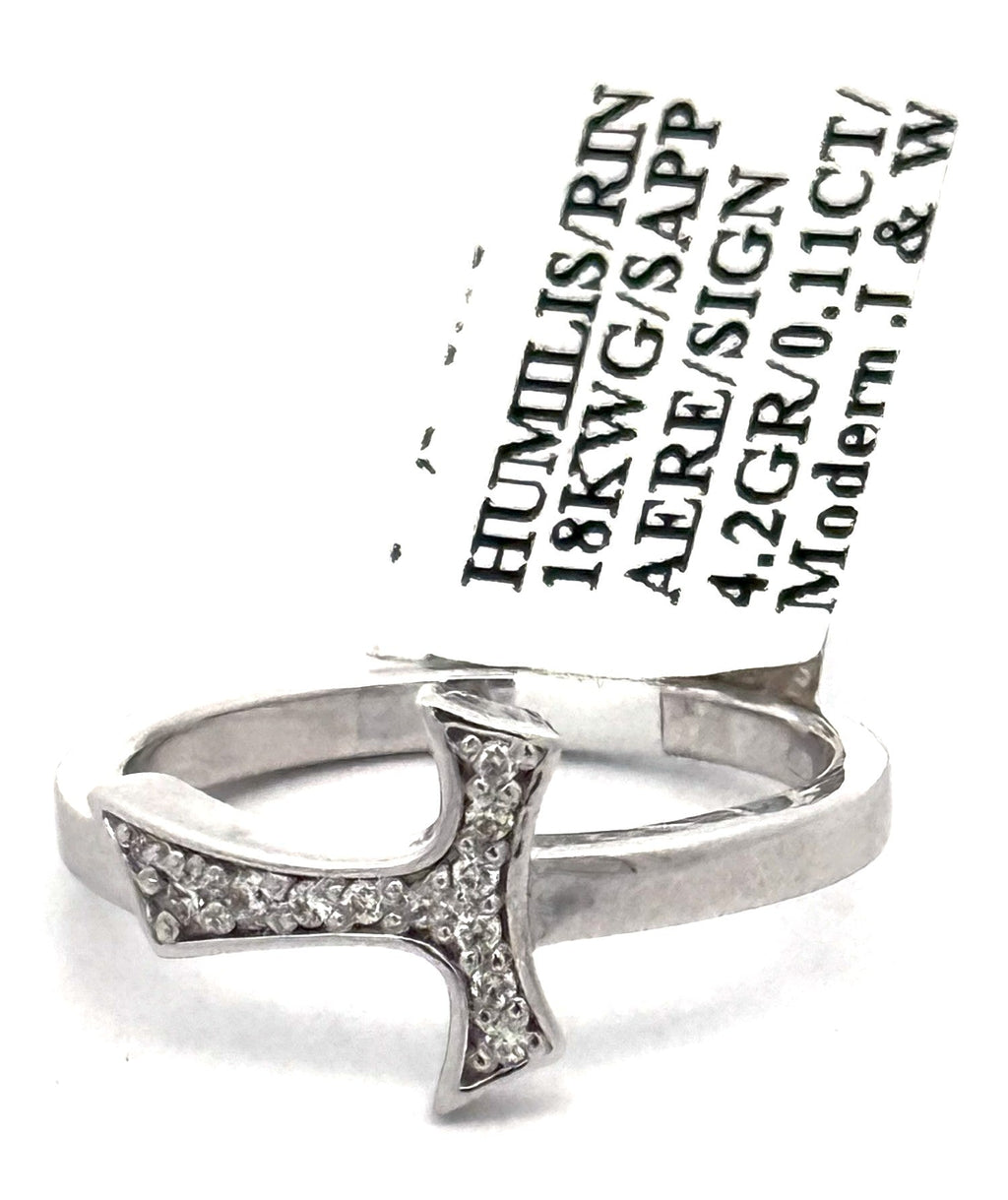 18k White Gold 0.11CT Diamonds Humilis Aere Sign Ring, 4.2g, Size 7.75, S107291