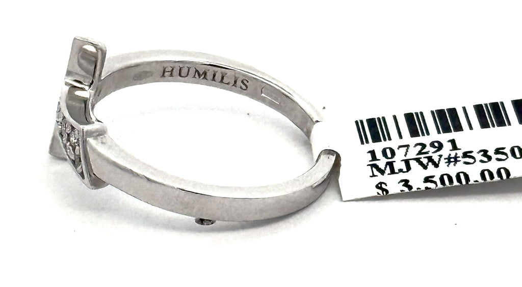 18k White Gold 0.11CT Diamonds Humilis Aere Sign Ring, 4.2g, Size 7.75, S107291