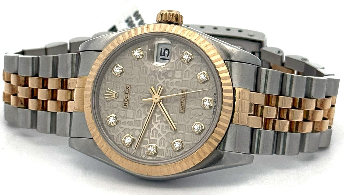 Pre-owned Rolex Datejust 31 Silver Jubilee Dial - 68273- Y Gold/SS, S16443