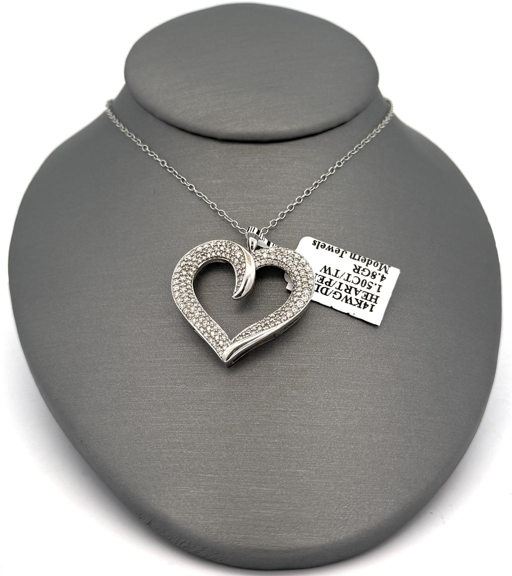 14k White Gold 1.25CT Diamond Heart Pendant, 4.8g, S16694