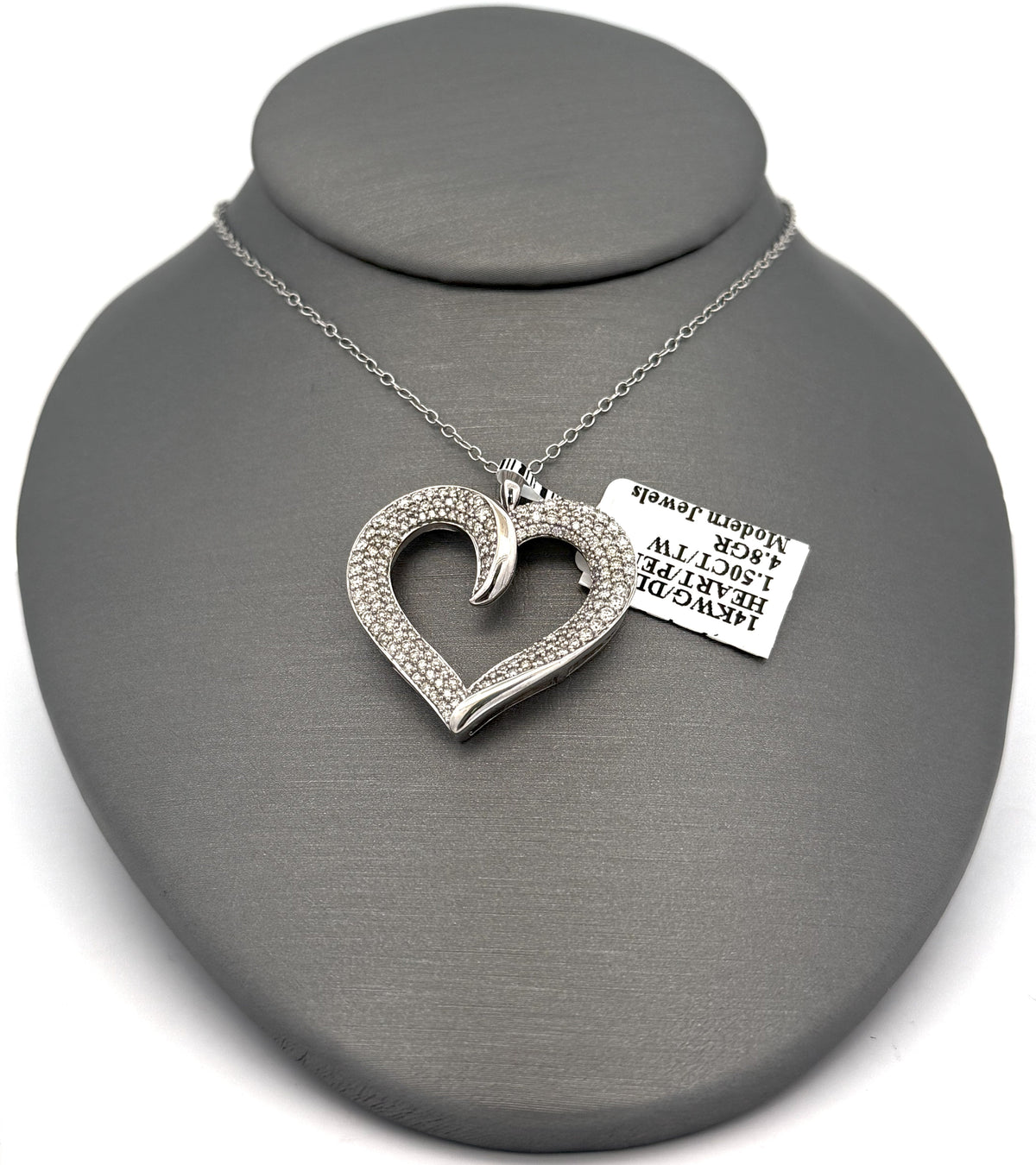 14k White Gold 1.25CT Diamond Heart Pendant, 4.8g, S16694