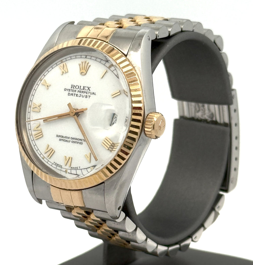 Pre-owned Rolex Datejust 36mm White Dial - 16013- Yellow Gold/Steel S108608