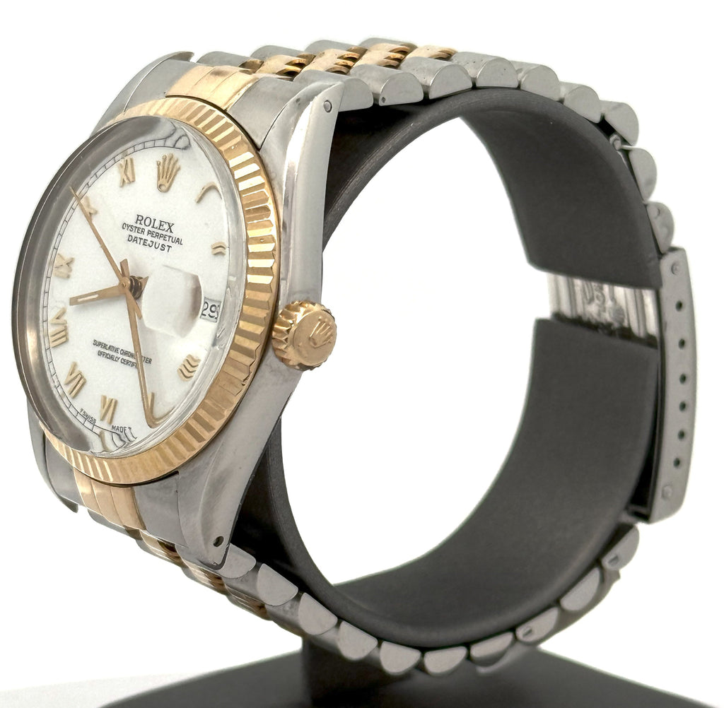Pre-owned Rolex Datejust 36mm White Dial - 16013- Yellow Gold/Steel S108608