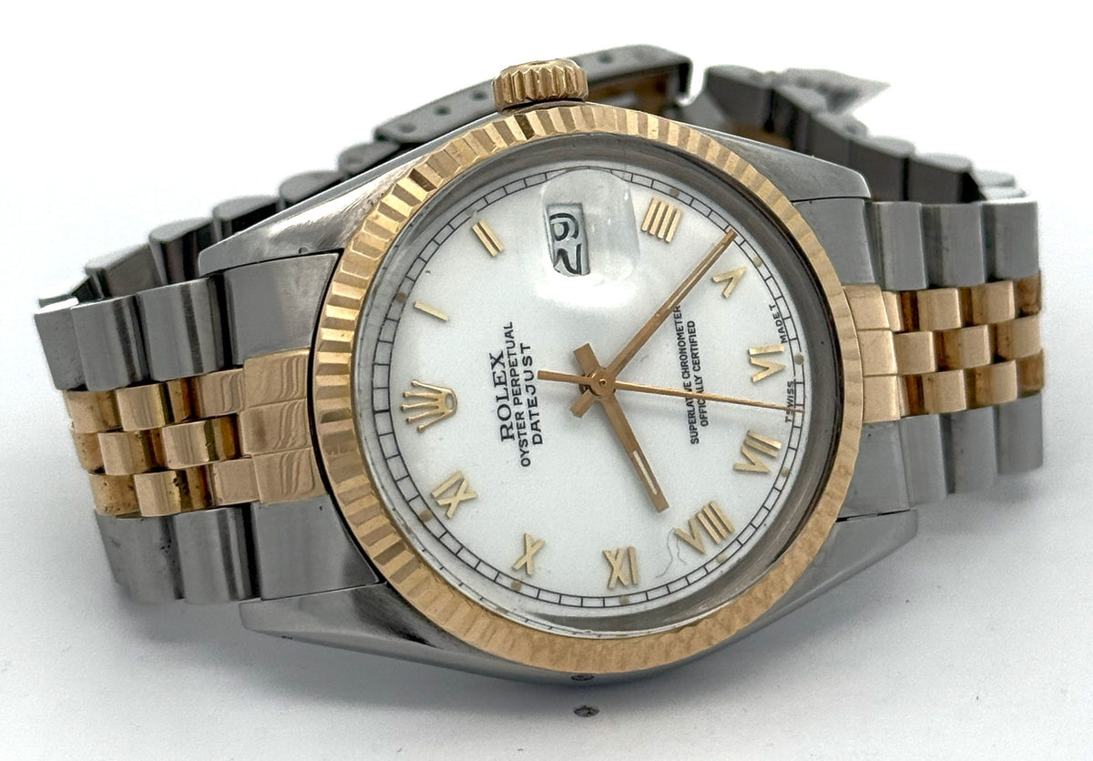 Pre-owned Rolex Datejust 36mm White Dial - 16013- Yellow Gold/Steel S108608