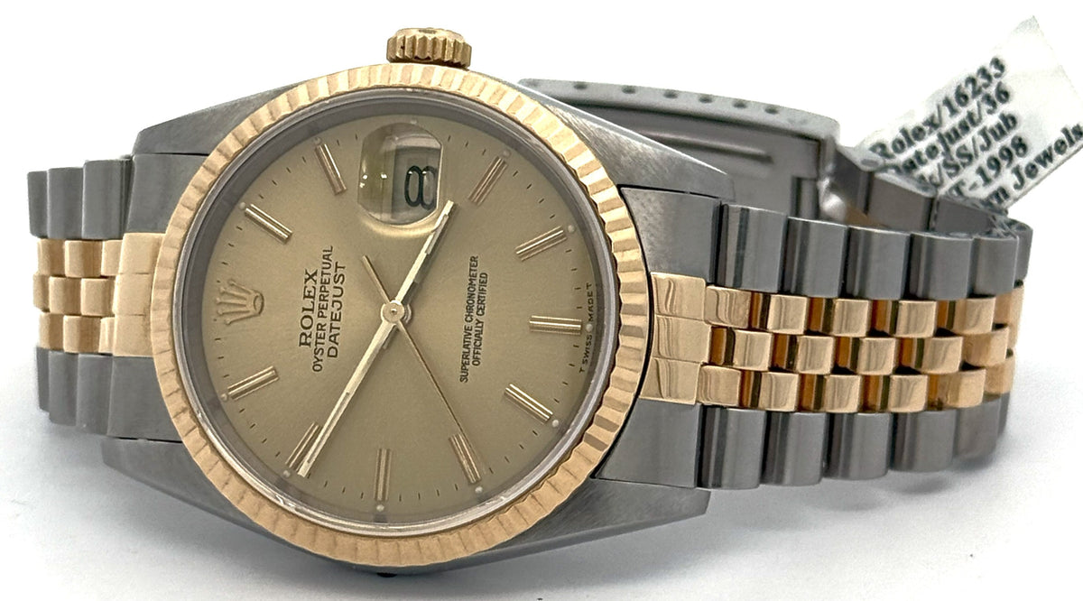 Pre-owned Rolex Datejust 36mm Champagne Dial - 16233- Yellow Gold/Steel S16375