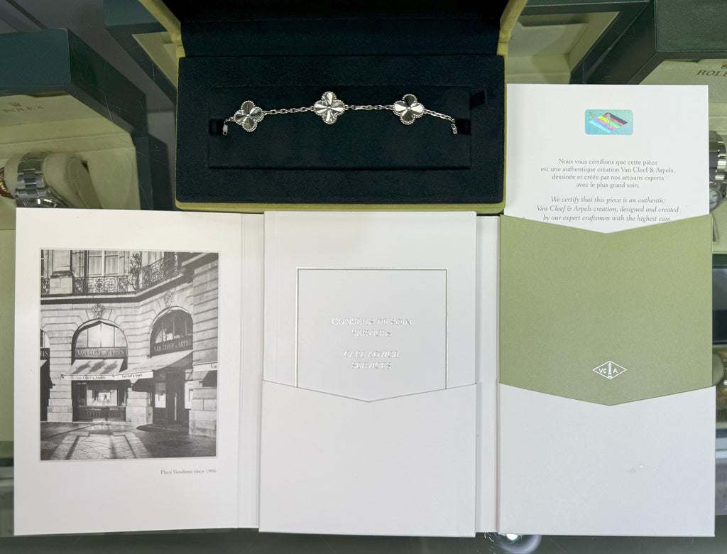 Van Cleef & Arpels Vintage Alhambra Bracelet, 5 motifs, 18k White Gold, 19.4 g