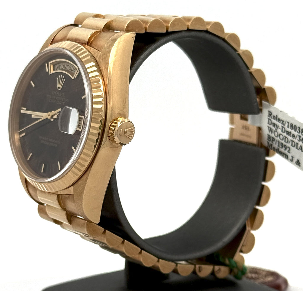 Pre-Owned Rolex Day Date 18038 Wood Dial 18k Yellow Gold Presidential 36mm  Watch, S108621