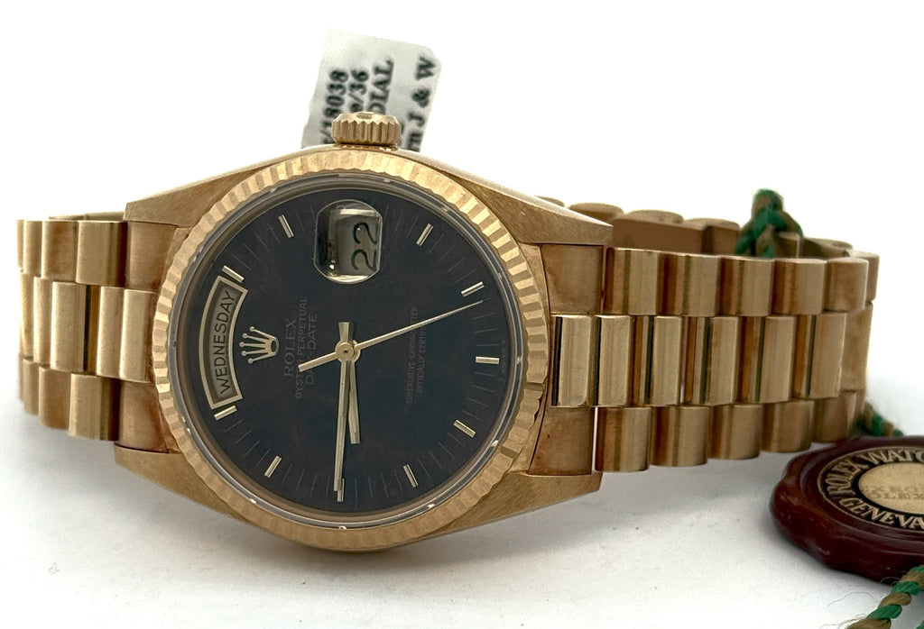 Pre-Owned Rolex Day Date 18038 Wood Dial 18k Yellow Gold Presidential 36mm  Watch, S108621