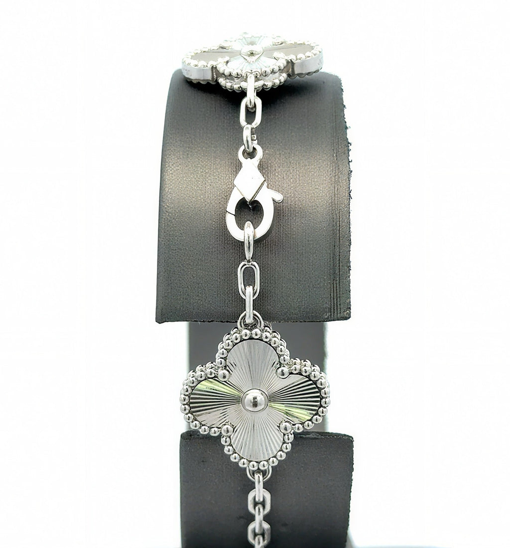 Van Cleef & Arpels Vintage Alhambra Bracelet, 5 motifs, 18k White Gold, 19.4 g