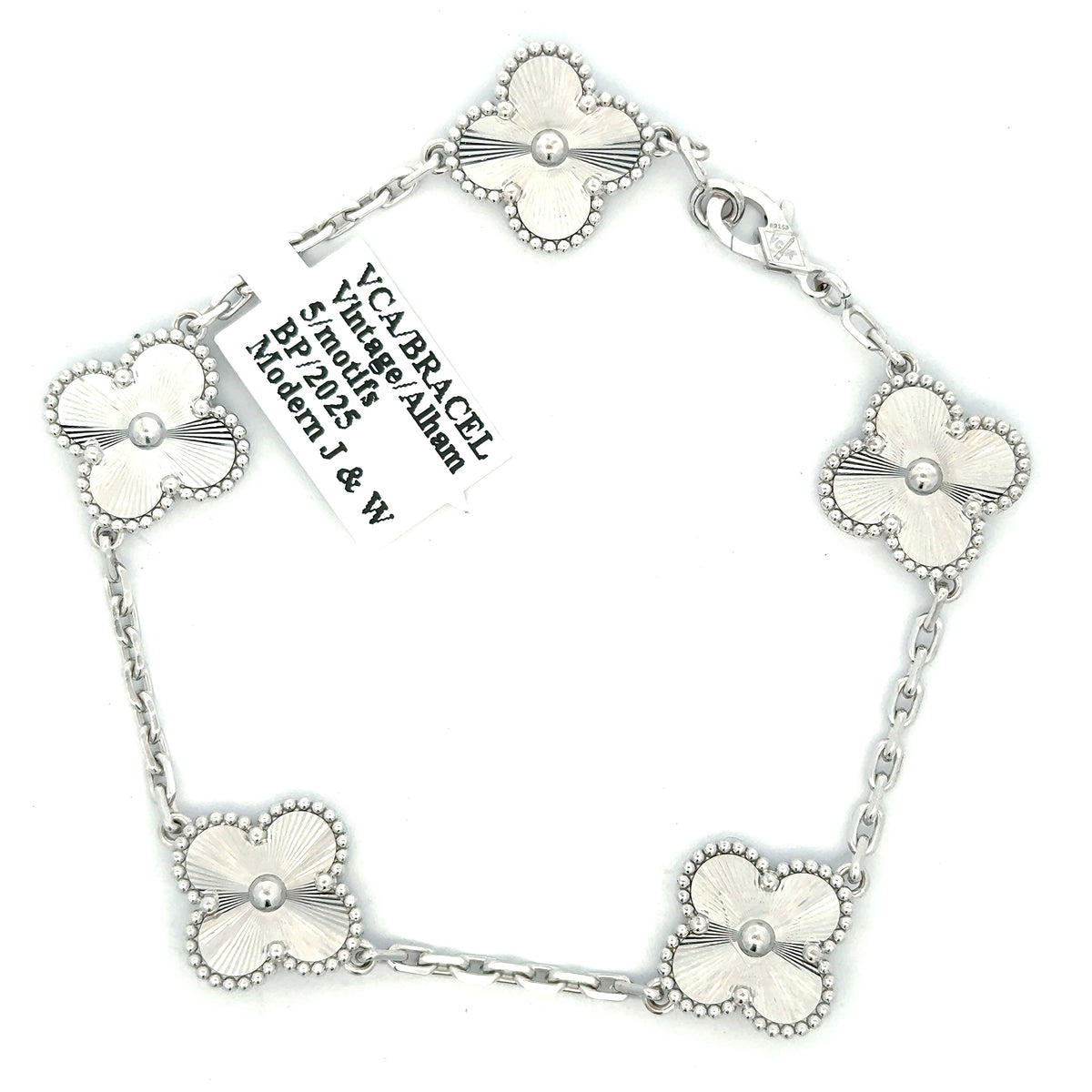 Van Cleef & Arpels Vintage Alhambra Bracelet, 5 motifs, 18k White Gold, 19.4 g