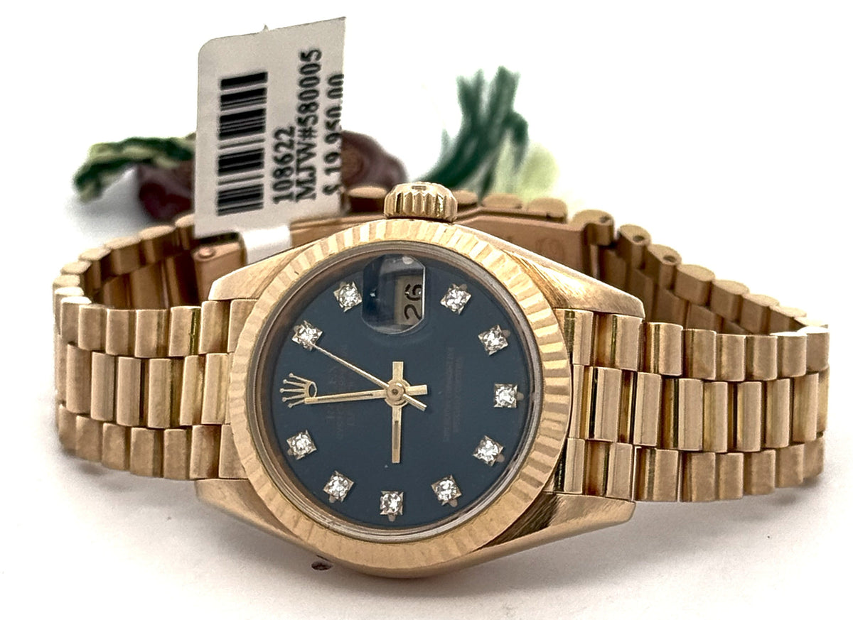 Pre-owned Rolex Datejust 26mm Blue Dial - 69178 - Yellow Gold, S108622