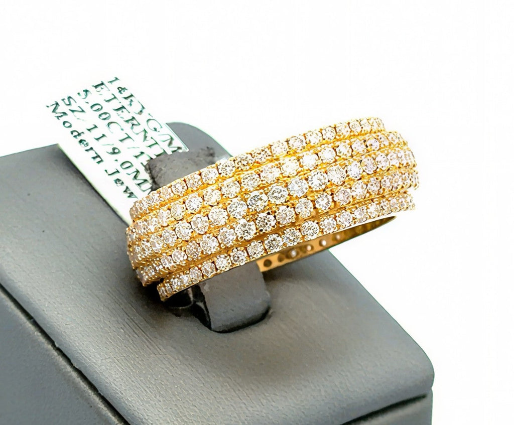 14k Yellow Gold 5.00 CT Diamond Men's Eternity Ring, 15.7g, Size 11, S16733