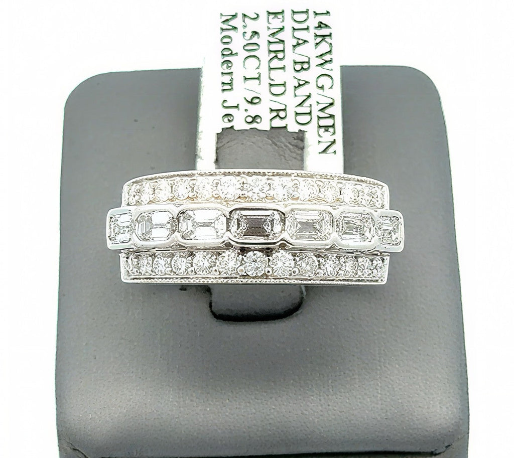 14k White Gold 2.50 CT Diamond Men's Fancy Ring, 9.8 g, Size 10, S16735