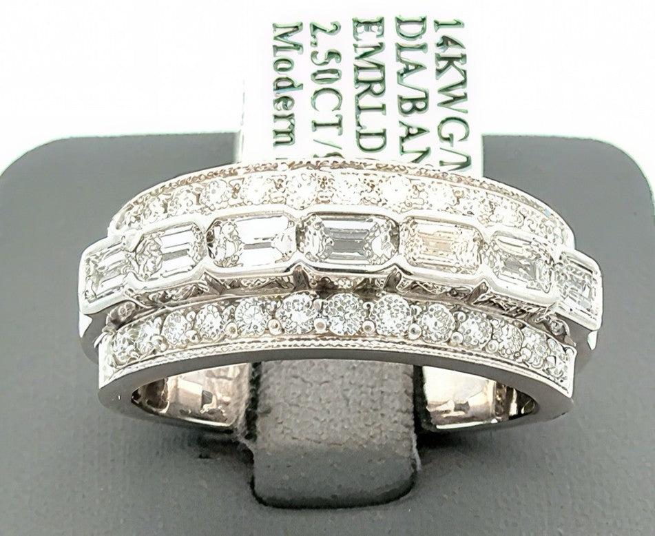 14k White Gold 2.50 CT Diamond Men's Fancy Ring, 9.8 g, Size 10, S16735
