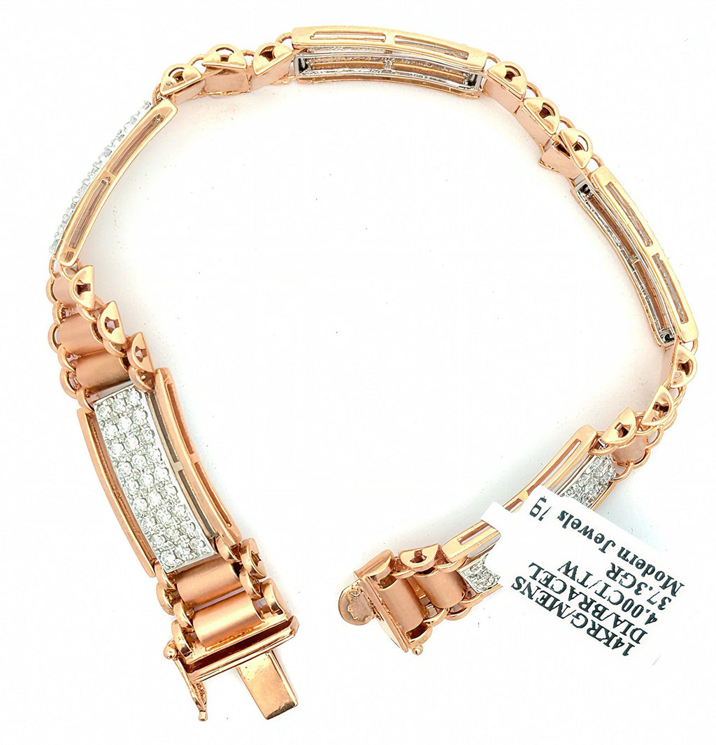 14k Rose Gold 4.00 Carats Men's Diamond Bracelet, 8", 37.3g, S16731
