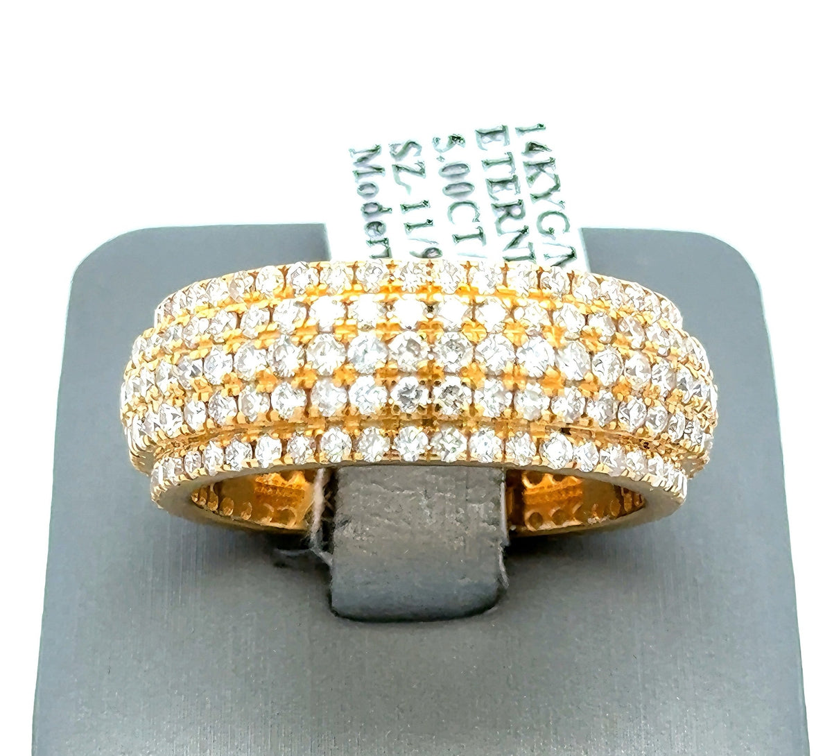 14k Yellow Gold 5.00 CT Diamond Men's Eternity Ring, 15.7g, Size 11, S16733