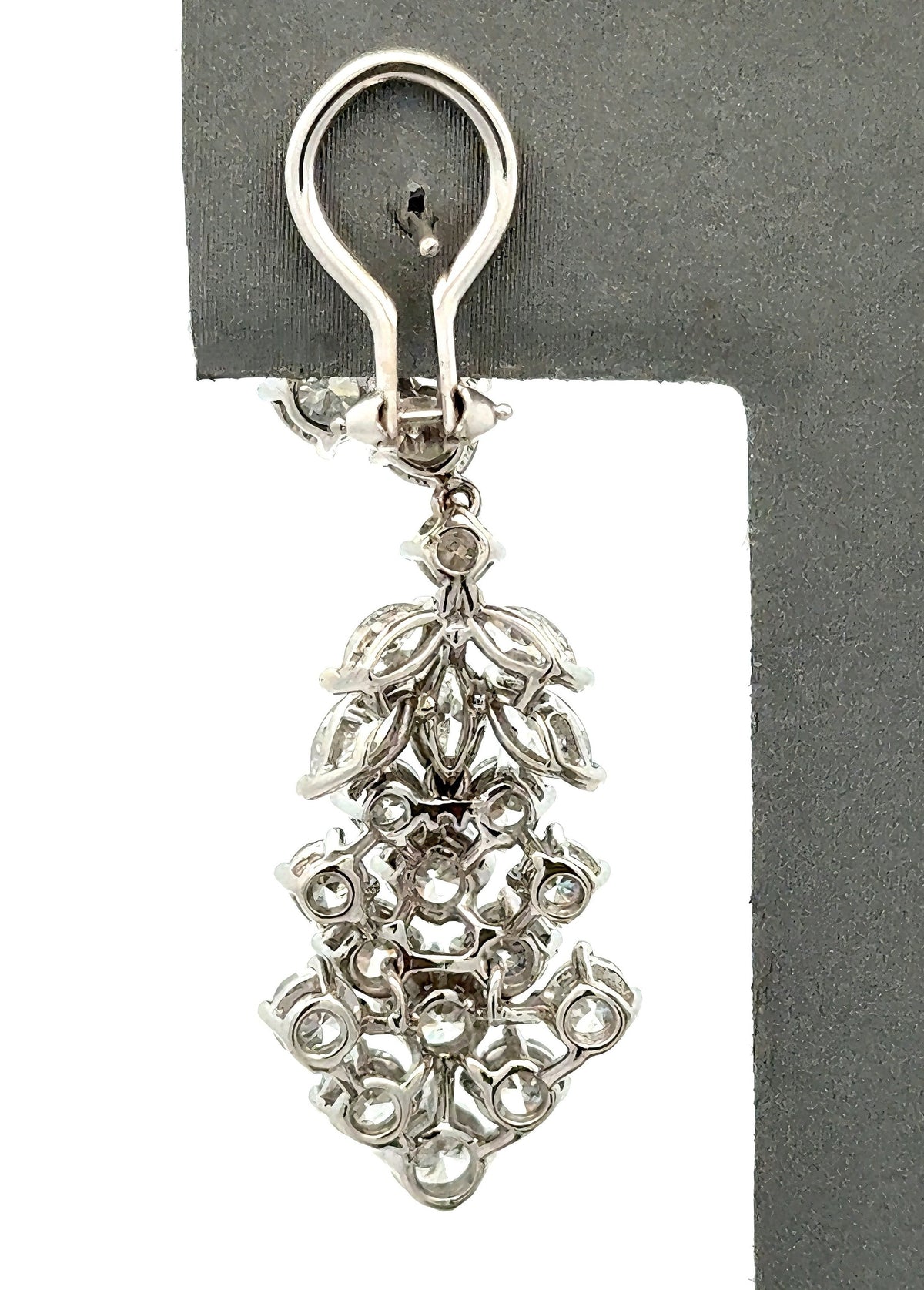 Platinum Chandelier Earrings 13.8g, 6.50CT Marquise & Round Cut Diamonds, S16743