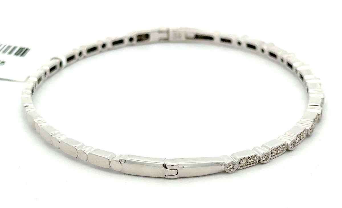 Solid 10k White Gold 0.50CT Diamond Bangle Bracelet, 7.5g, S16746
