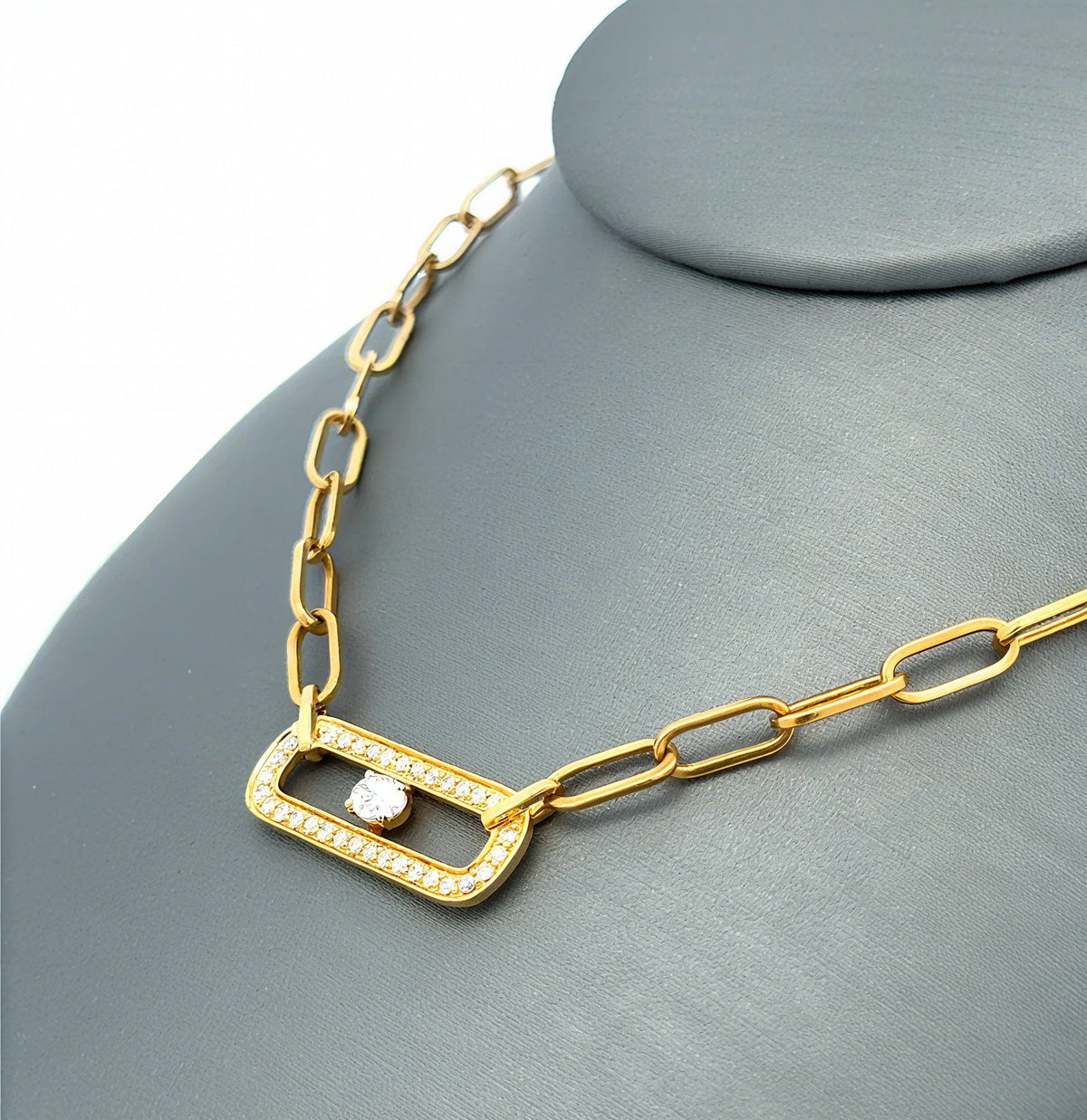 14k Yellow Gold 0.50 CT Diamond Paper Clip Style Necklace, 5.5g, 18",  S16737