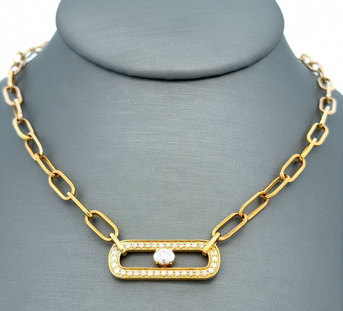 14k Yellow Gold 0.50 CT Diamond Paper Clip Style Necklace, 5.5g, 18",  S16737