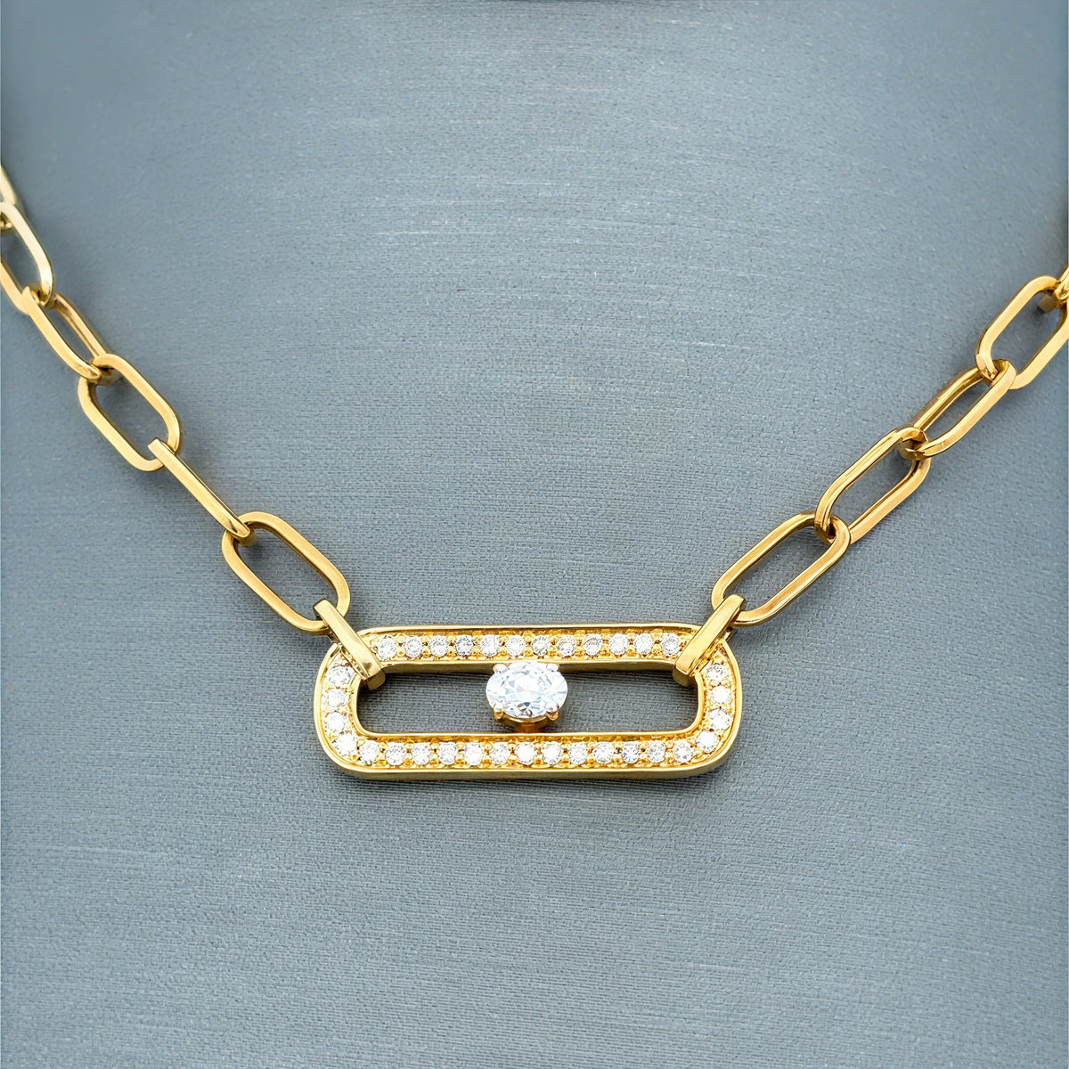14k Yellow Gold 0.50 CT Diamond Paper Clip Style Necklace, 5.5g, 18",  S16737