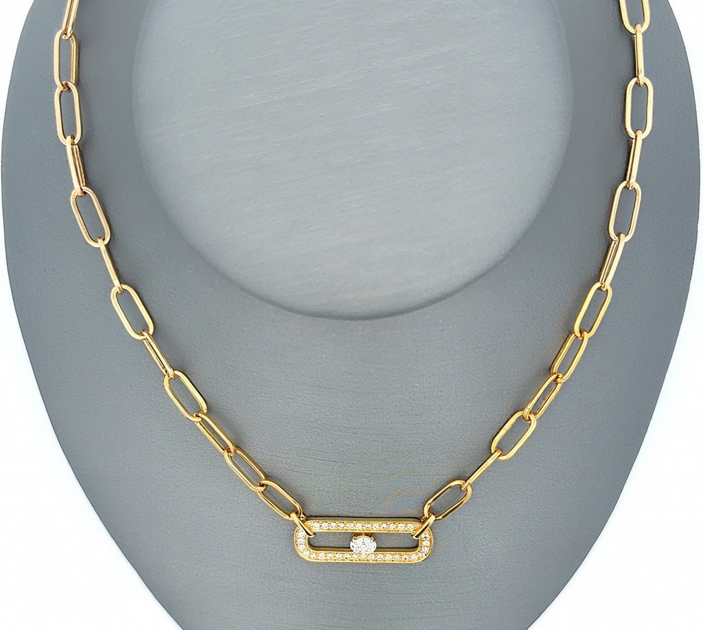 14k Yellow Gold 0.50 CT Diamond Paper Clip Style Necklace, 5.5g, 18",  S16737