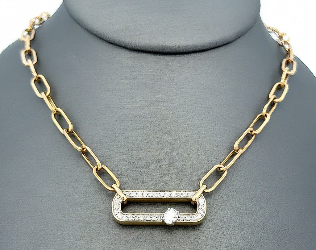 14k Yellow Gold 0.50 CT Diamond Paper Clip Style Necklace, 7.0g, 18", S16736