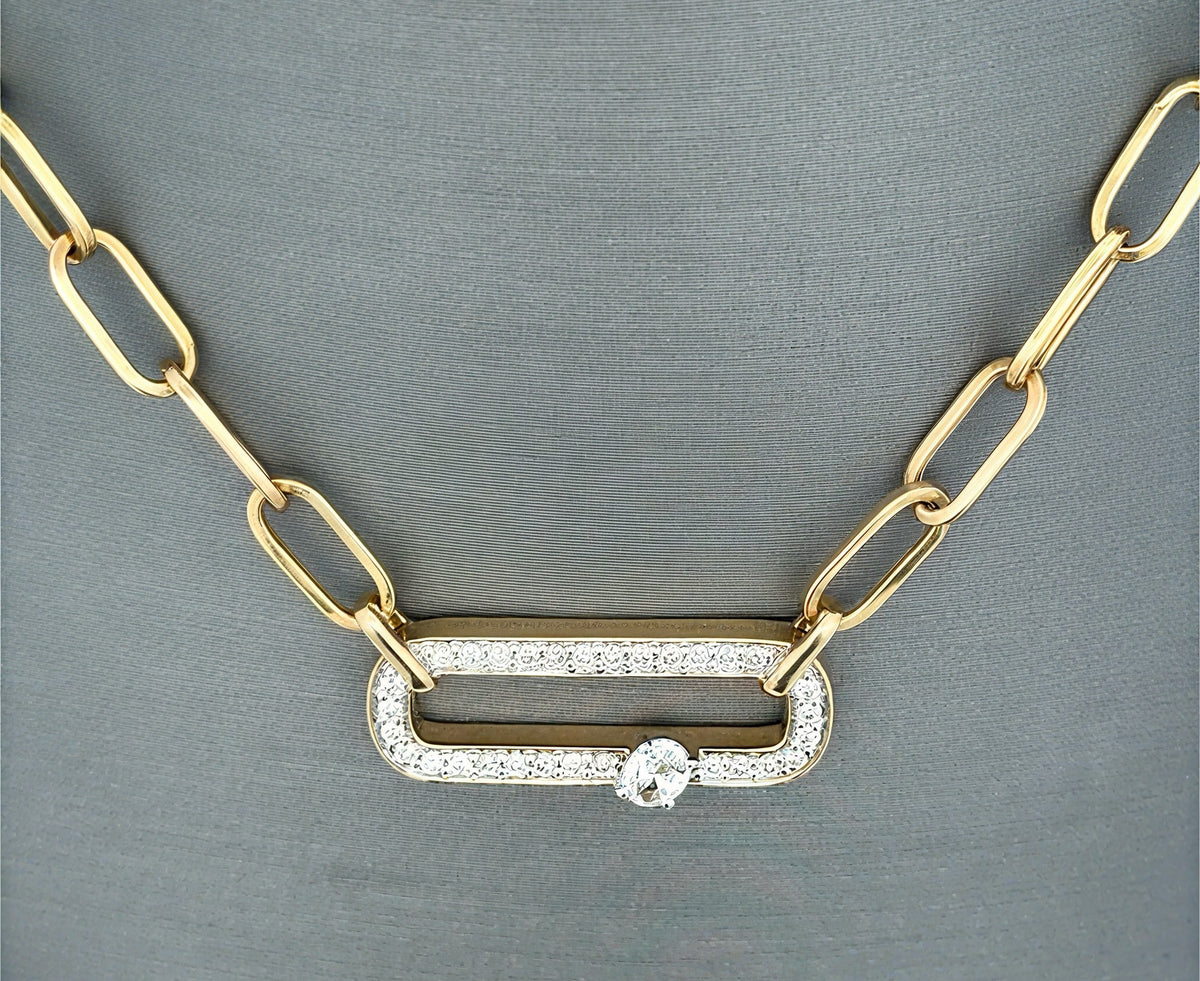 14k Yellow Gold 0.50 CT Diamond Paper Clip Style Necklace, 7.0g, 18", S16736