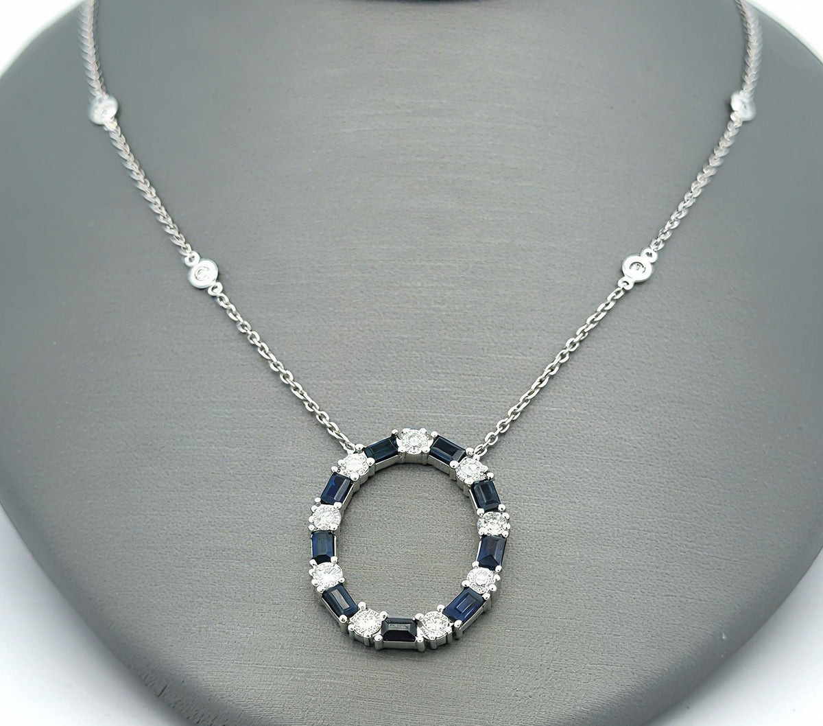 14k White Gold 2.75 CT Sapphire & Diamond Ladies Pendant Necklace, 18", S16740