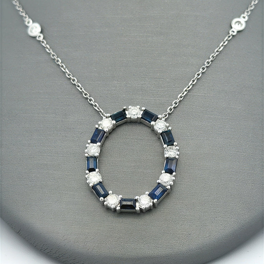14k White Gold 2.75 CT Sapphire & Diamond Ladies Pendant Necklace, 18", S16740