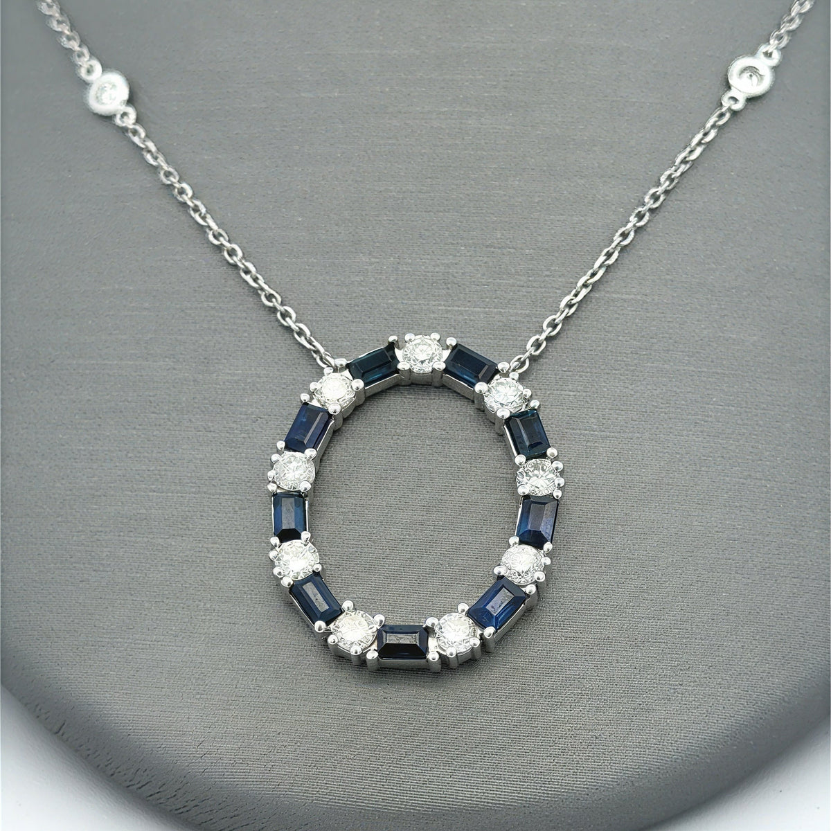 14k White Gold 2.75 CT Sapphire & Diamond Ladies Pendant Necklace, 18", S16740