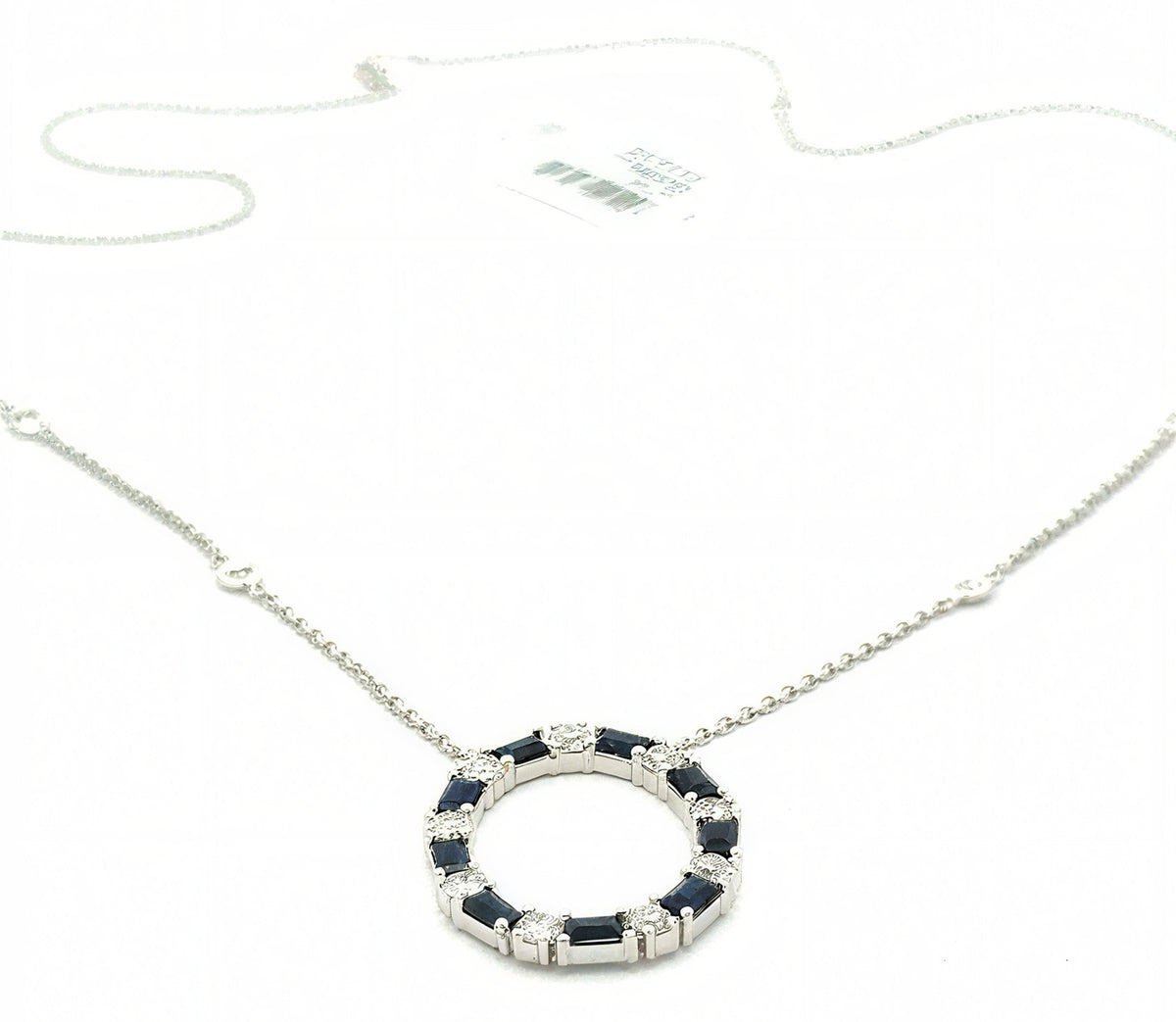 14k White Gold 2.75 CT Sapphire & Diamond Ladies Pendant Necklace, 18", S16740
