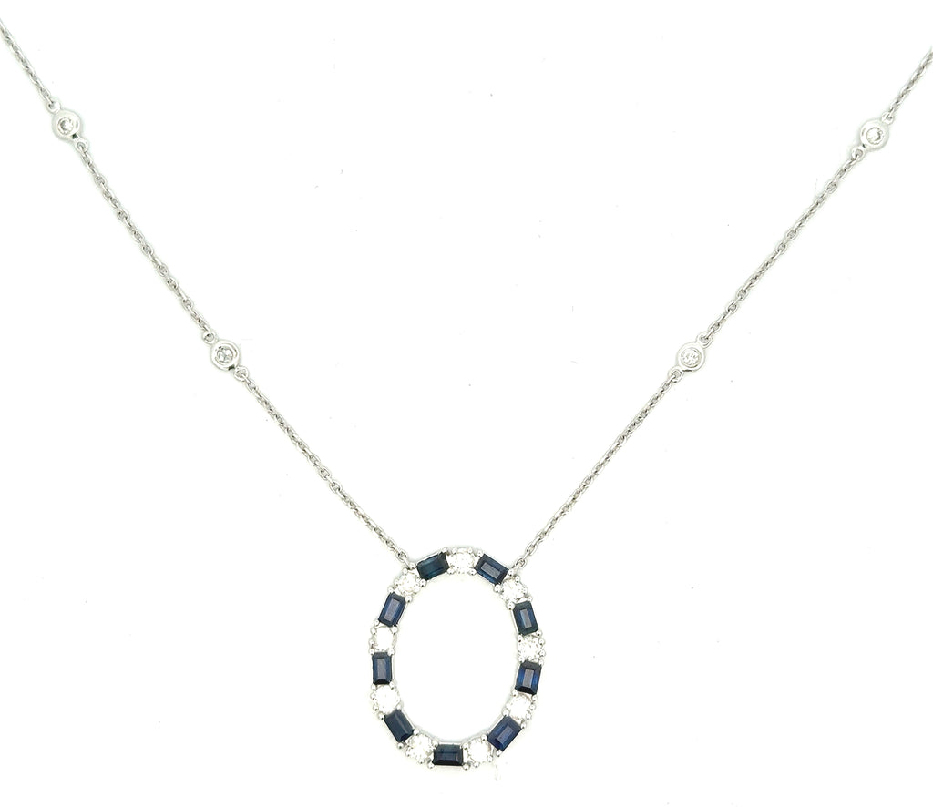 14k White Gold 2.75 CT Sapphire & Diamond Ladies Pendant Necklace, 18", S16740