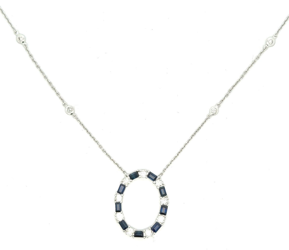 14k White Gold 2.75 CT Sapphire & Diamond Ladies Pendant Necklace, 18", S16740