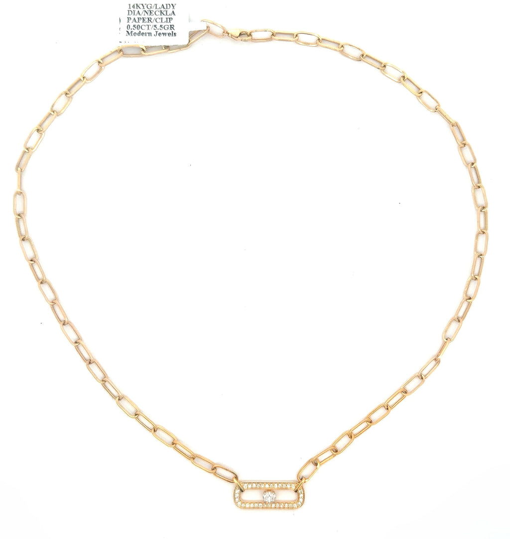 14k Yellow Gold 0.50 CT Diamond Paper Clip Style Necklace, 5.5g, 18",  S16737
